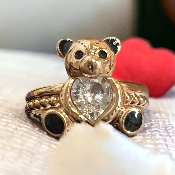 Teddy Bear Rings with Crystal Hearts