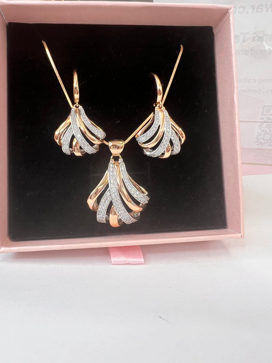 Two Tone Gold And Rhodium Plated Party Earrings And Necklace Set