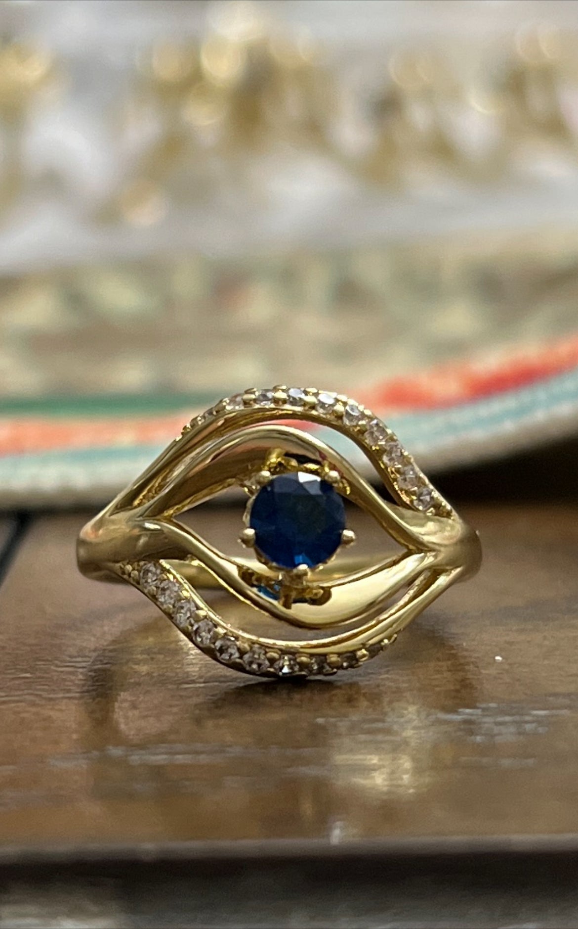 Blue Sapphire Evil Eye 14k Gold Ring