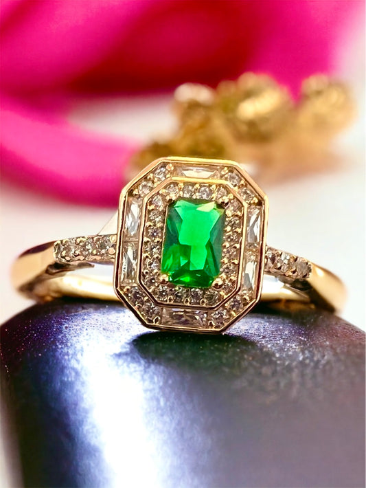 Emerald Square Gold Ring With Half Eternity Band