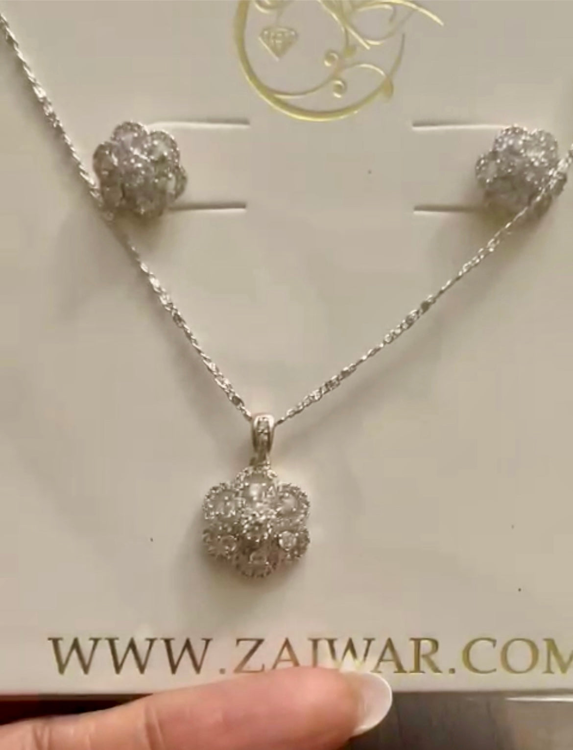 Small Diamond Like Studs And Necklace Set