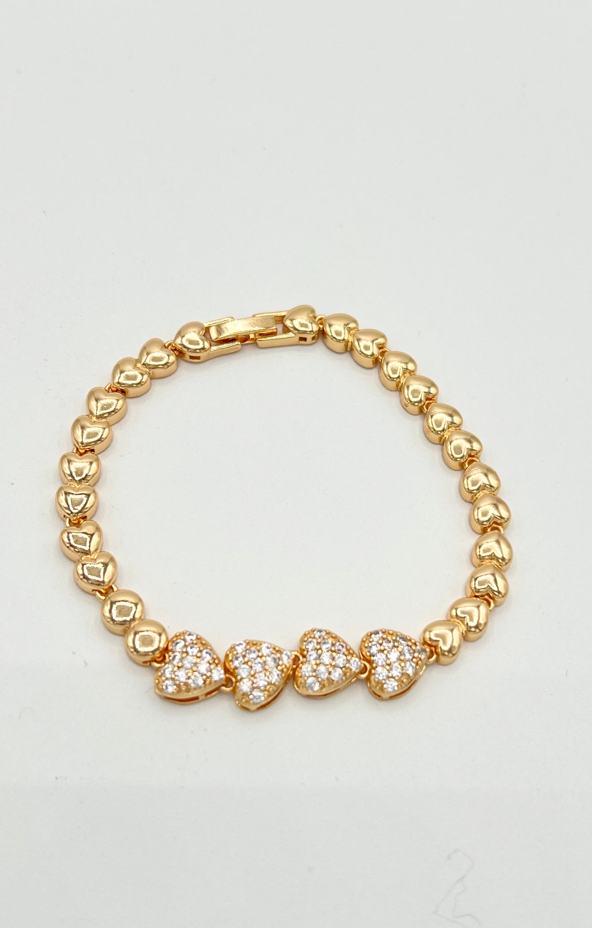 White Zircons Full Heart Gold Bracelet