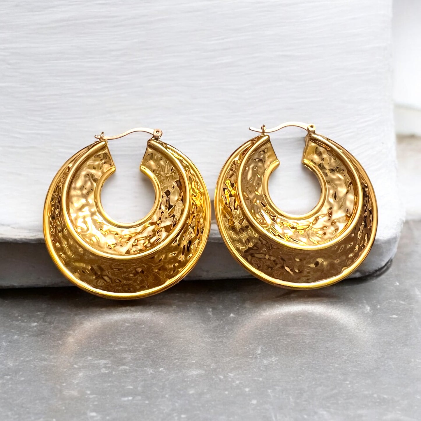 20k Gold Plated vintage Chunky Hoops Earrings In 2 Designs