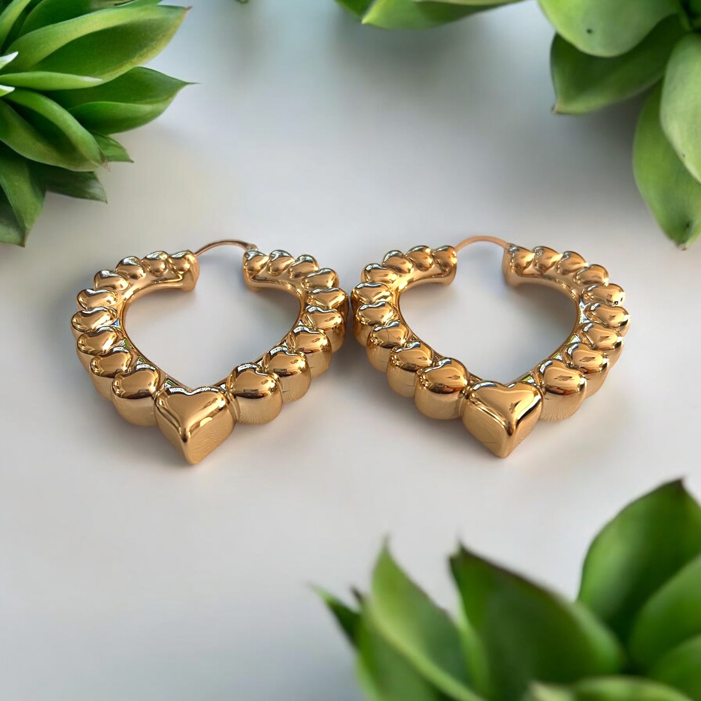 Chunky Balls, Heart Gold Plated Trendy Hoops In 2 Designs