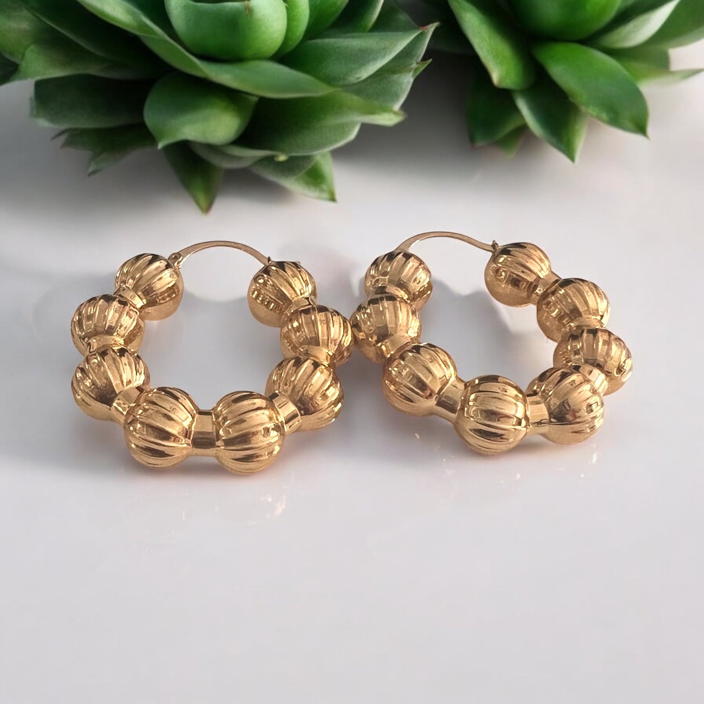 Chunky Balls, Heart Gold Plated Trendy Hoops In 2 Designs