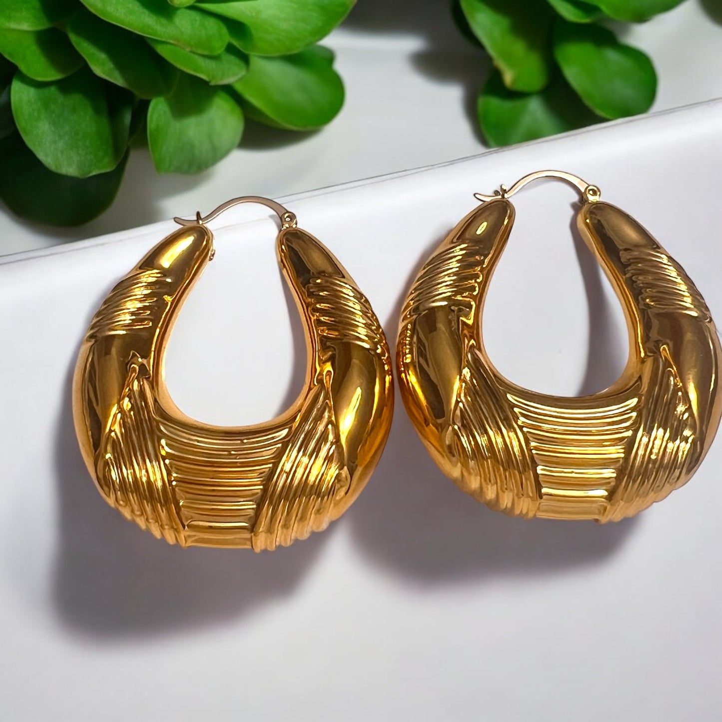 U Shaped Chunky Gold Plated Hypoallergenic Hoops Earrings In 3 Designs