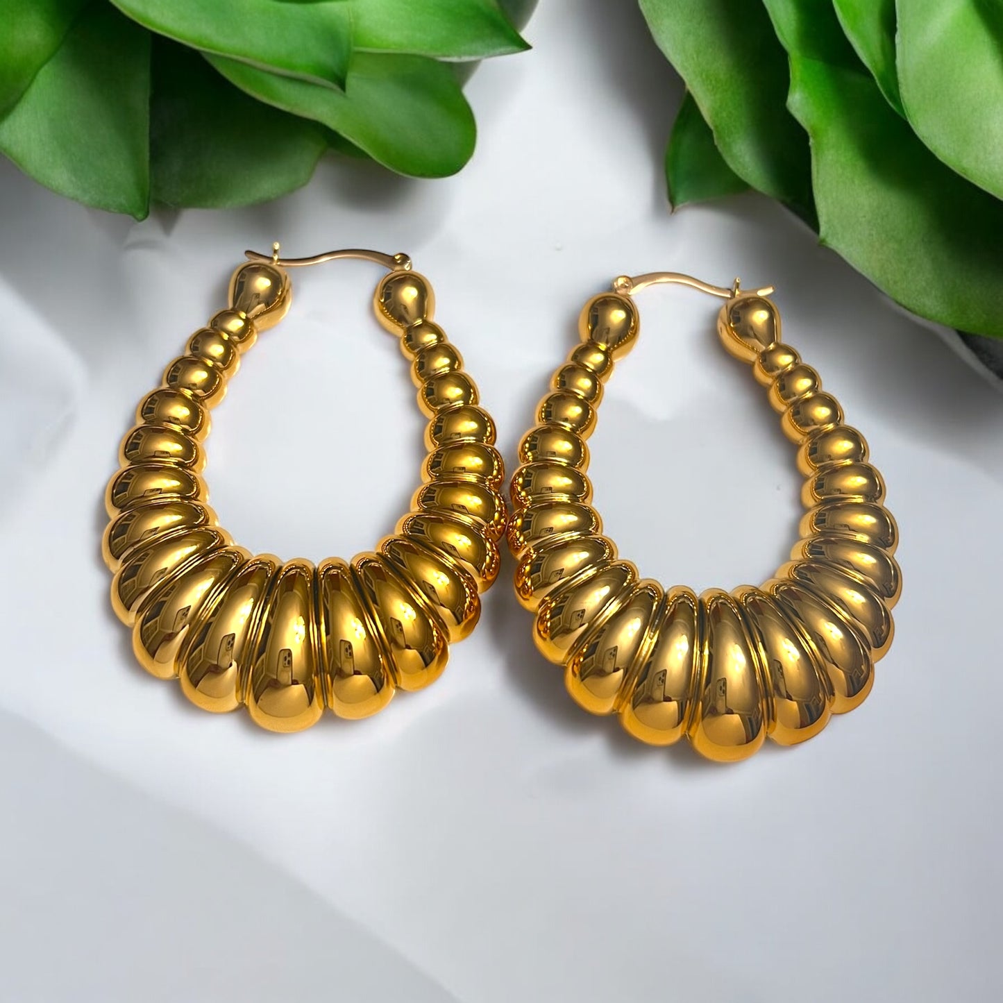 U Shaped Chunky Gold Plated Hypoallergenic Hoops Earrings In 3 Designs