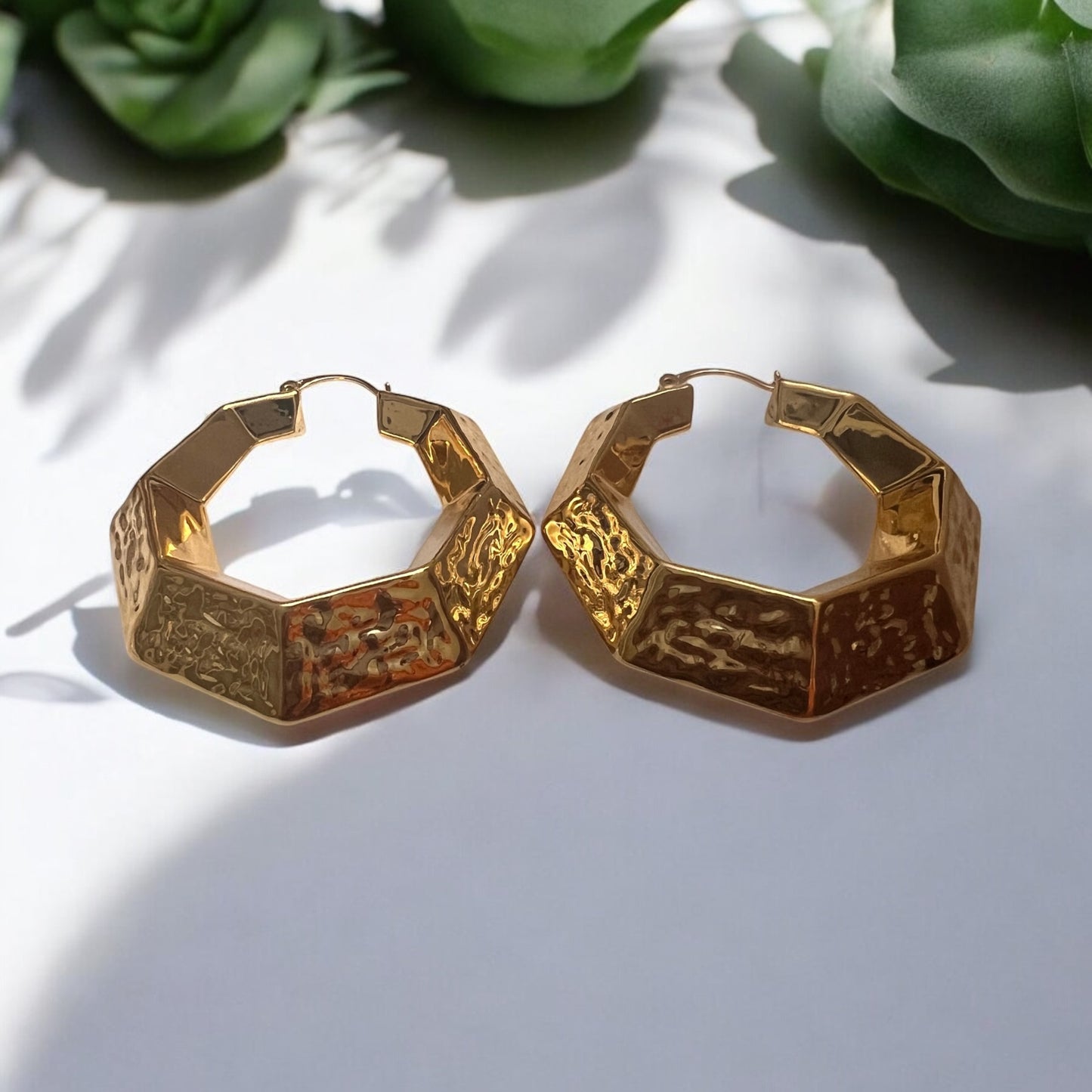 20k Gold Plated vintage Chunky Hoops Earrings In 2 Designs