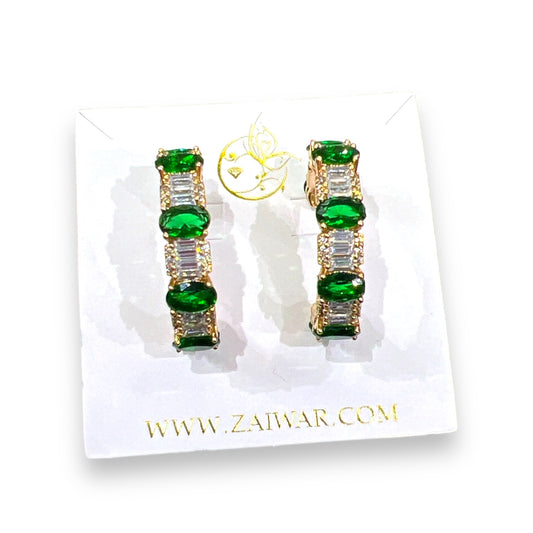 Gold Green And White Semi Circle Hoops #0098