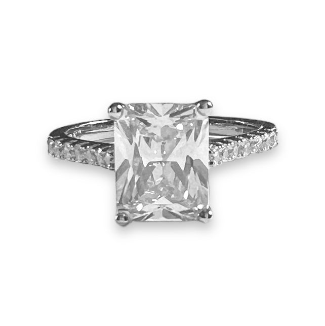 White Gold Rectangular Square Stone Promise Ring #0197