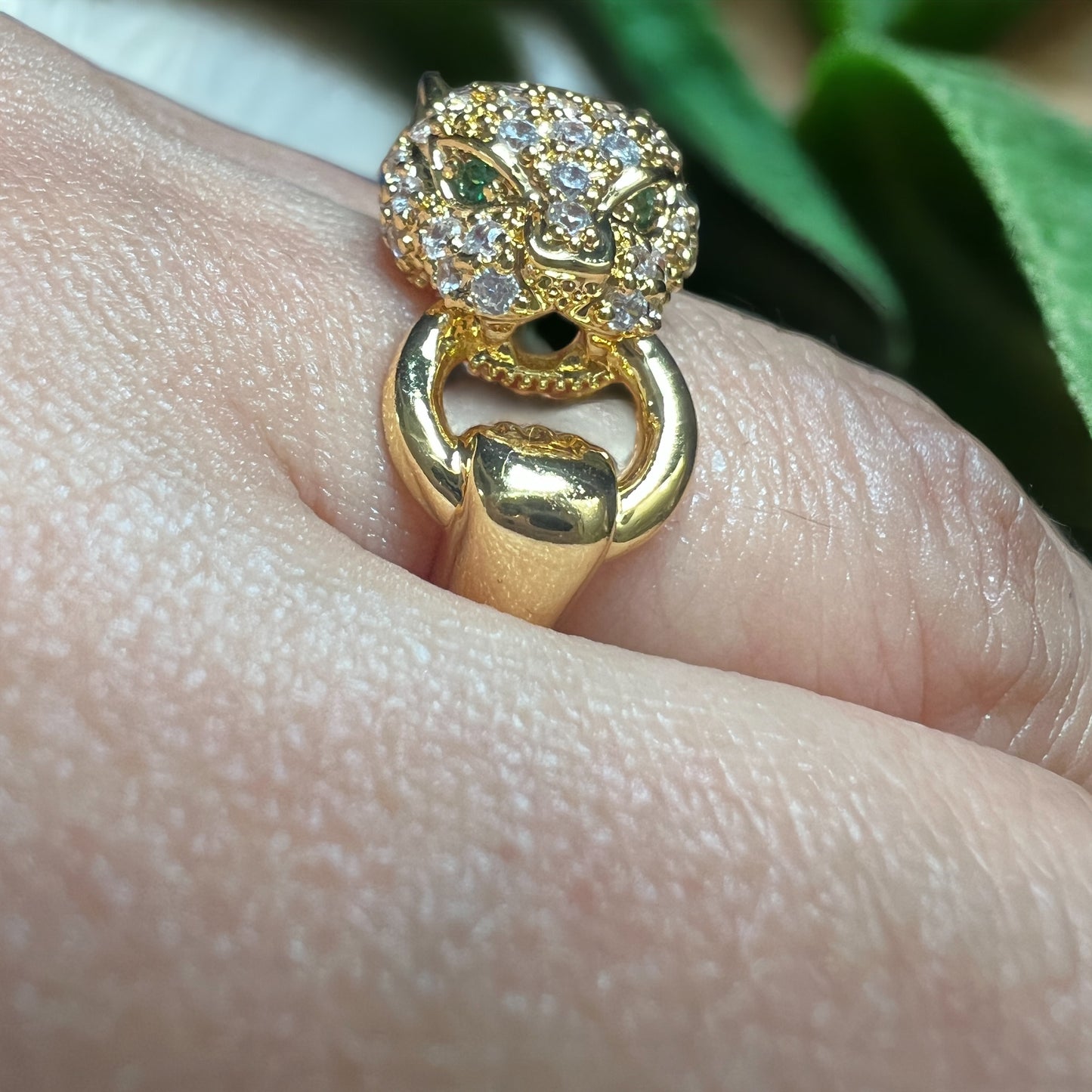 Panther With Green Eyes Gold Ring