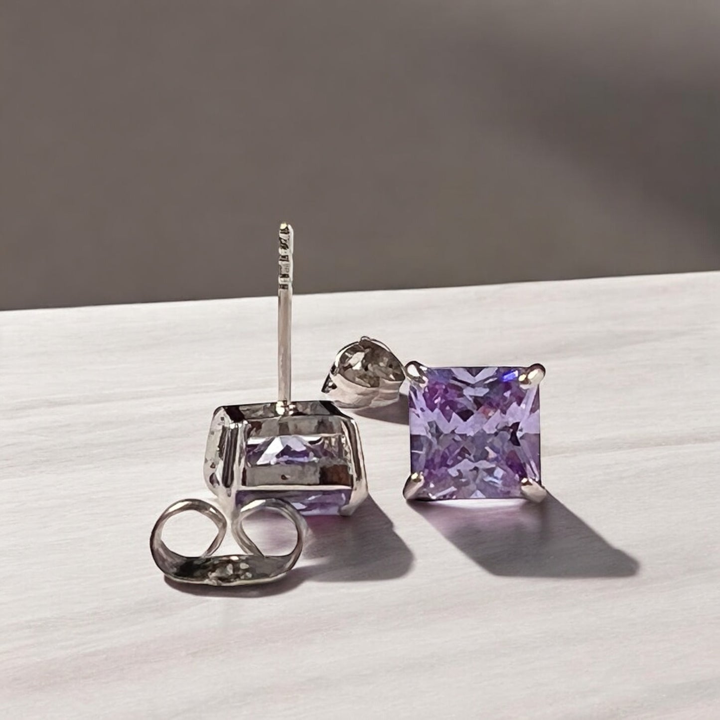 Square Diamond White Gold Earrings Two Colours Purple And White #00108