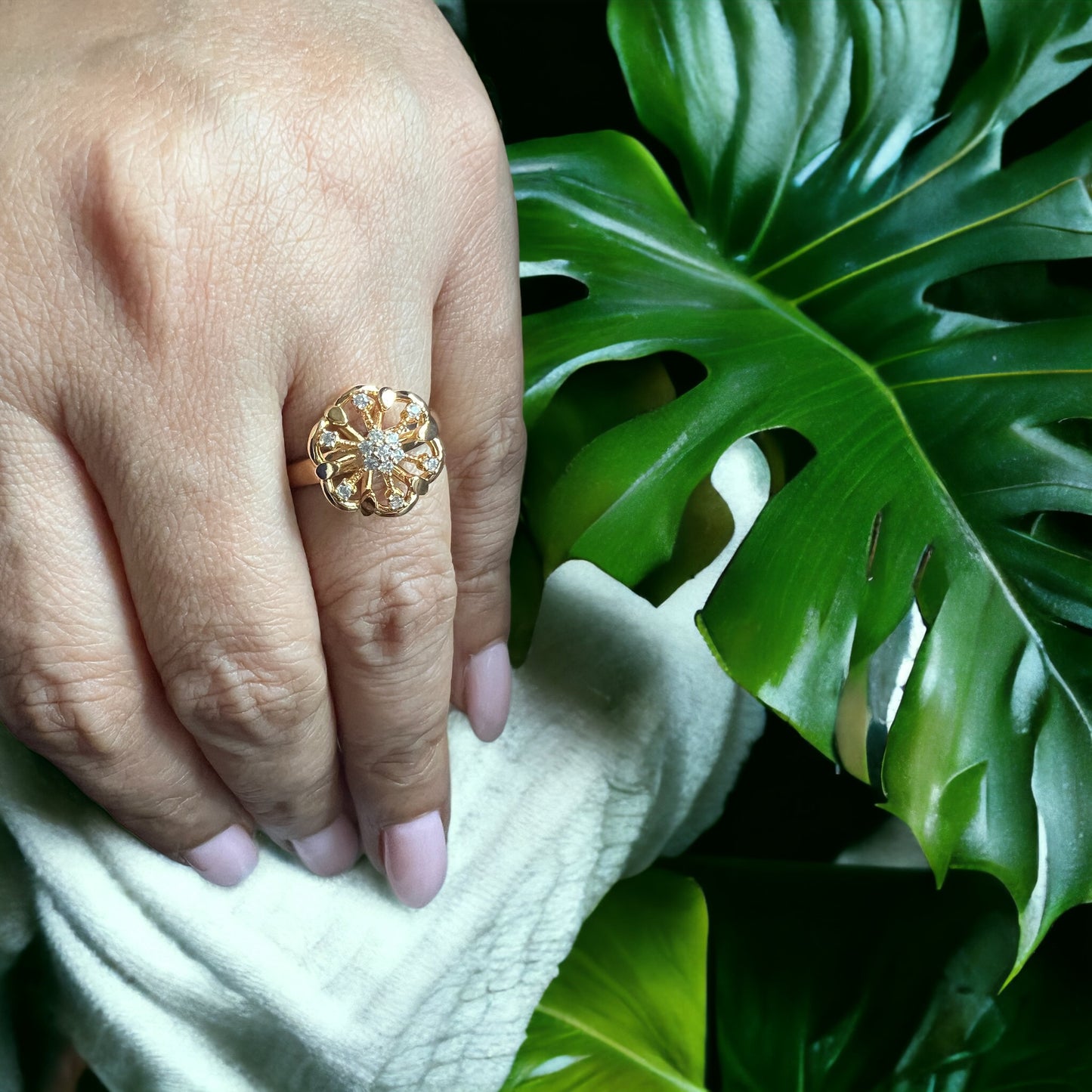 Dian Gold-Plated Ring with White Stones - A Timeless Blend of Elegance and Simplicity