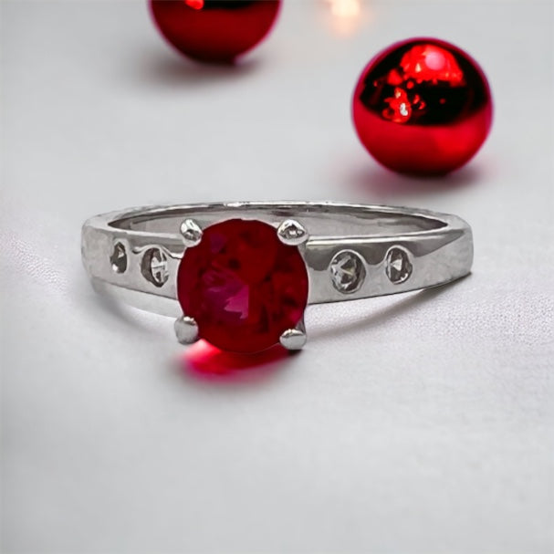 Single Ruby And 4 White Zircons The Silver Band