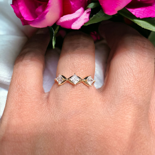 Minimalist Charm: 3 White Square Stones on the Band 14k Ring