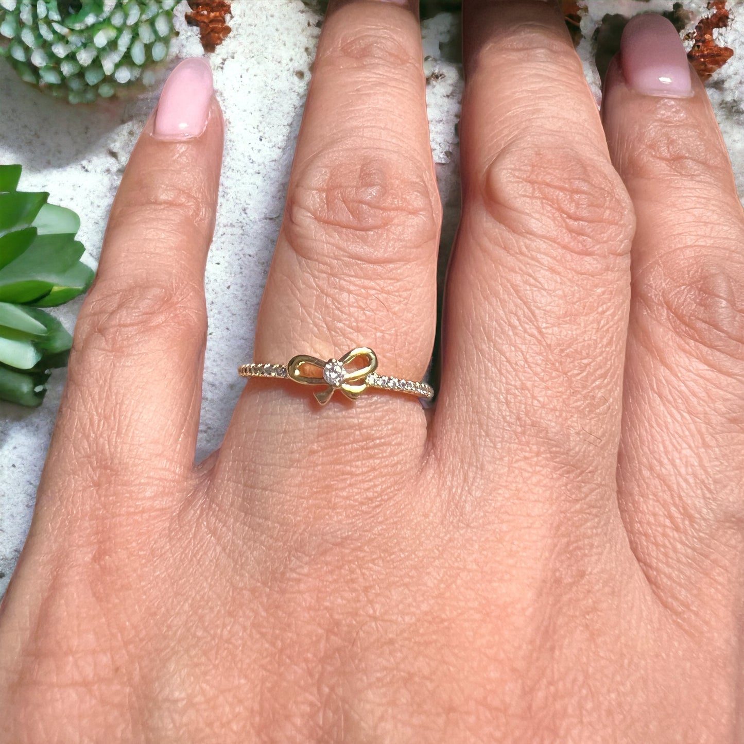 Chic Elegance: 14K Gold Half Eternity Band with Tiny Bow on the Top – A Delicate Symbol of Timeless Romance