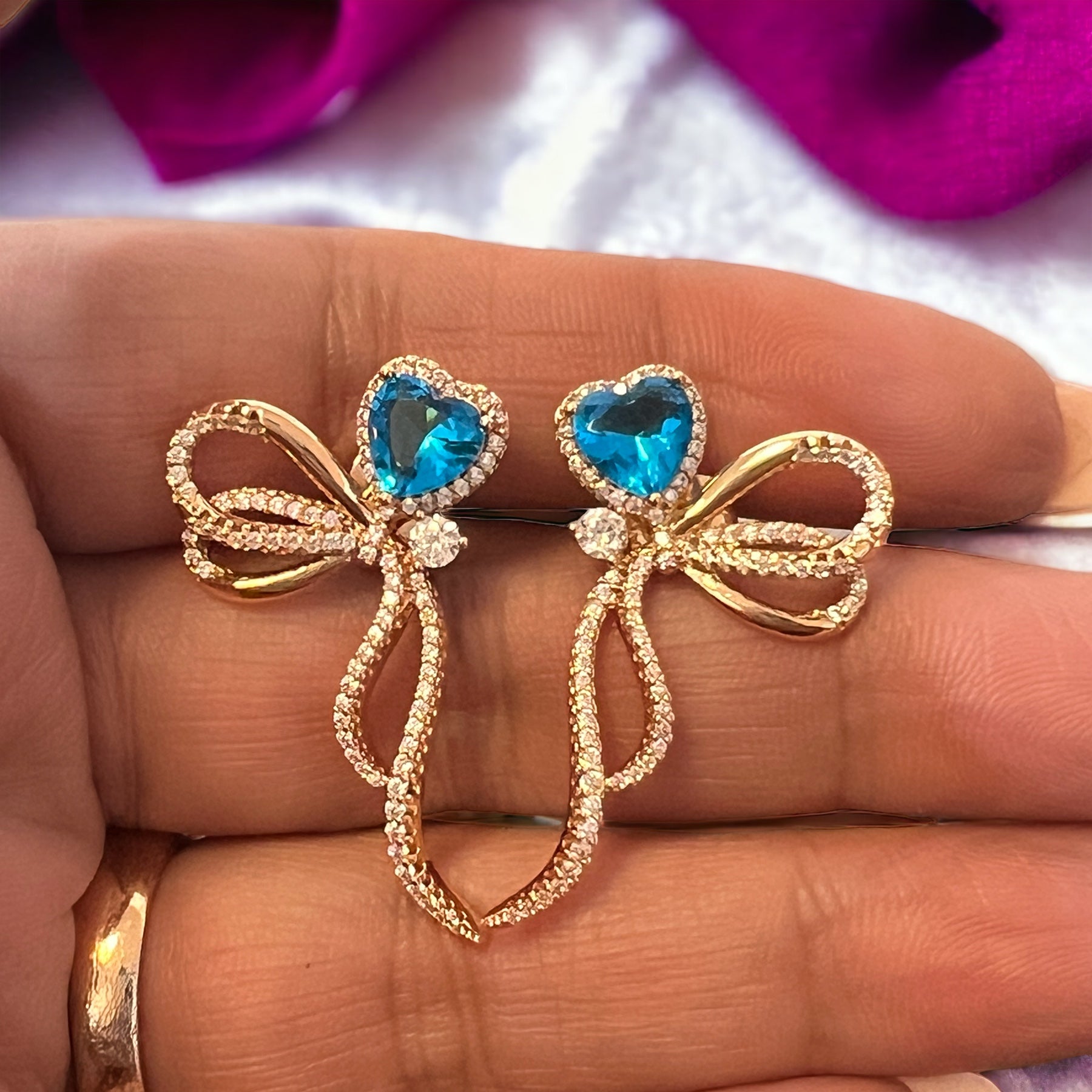 light blue heart earring big studs