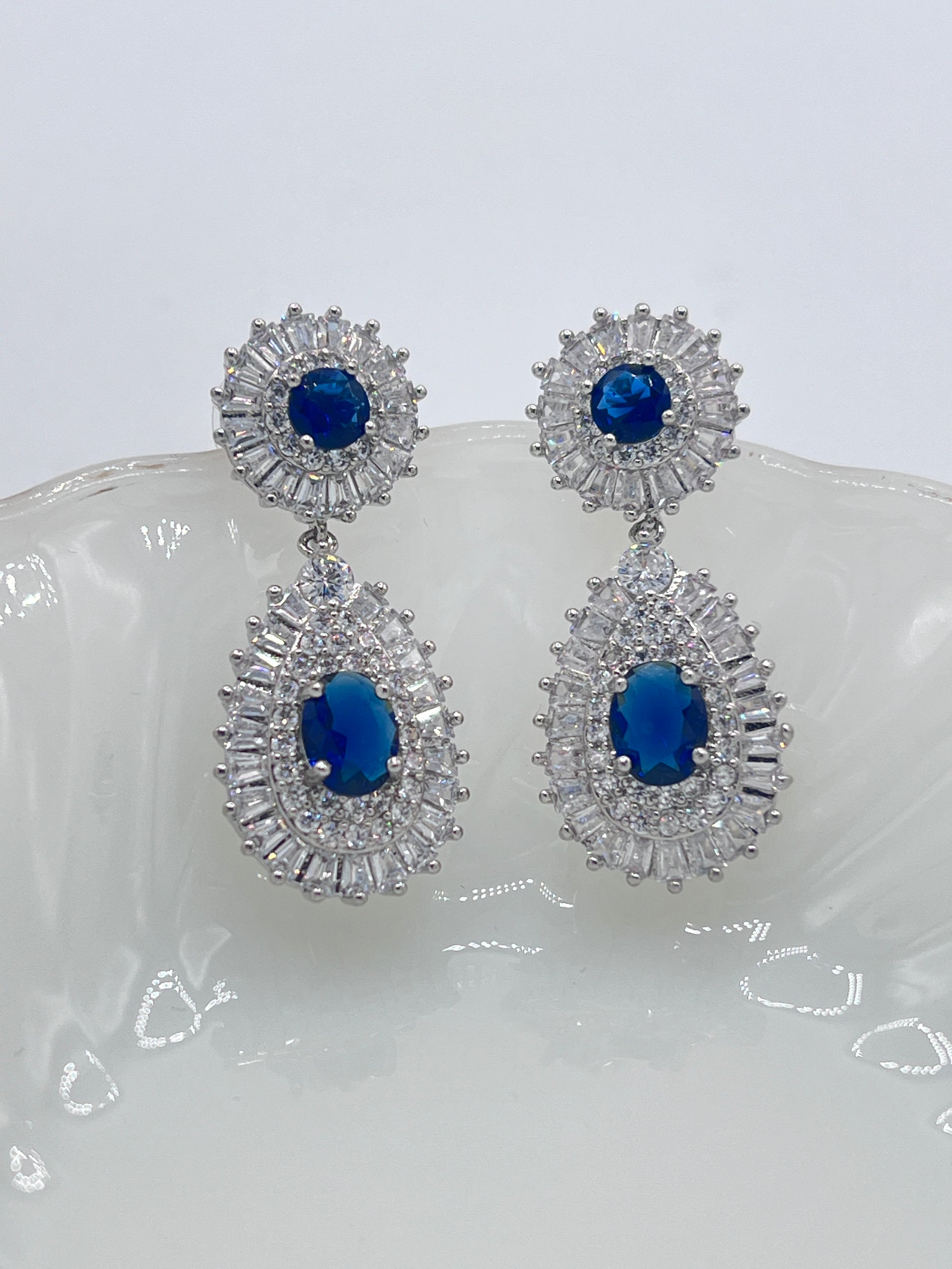 fancy blue and silver earrings