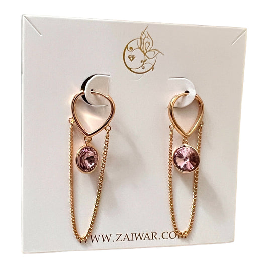 Gold Hoops with Double Chains And A Dangling Lilac Crystal