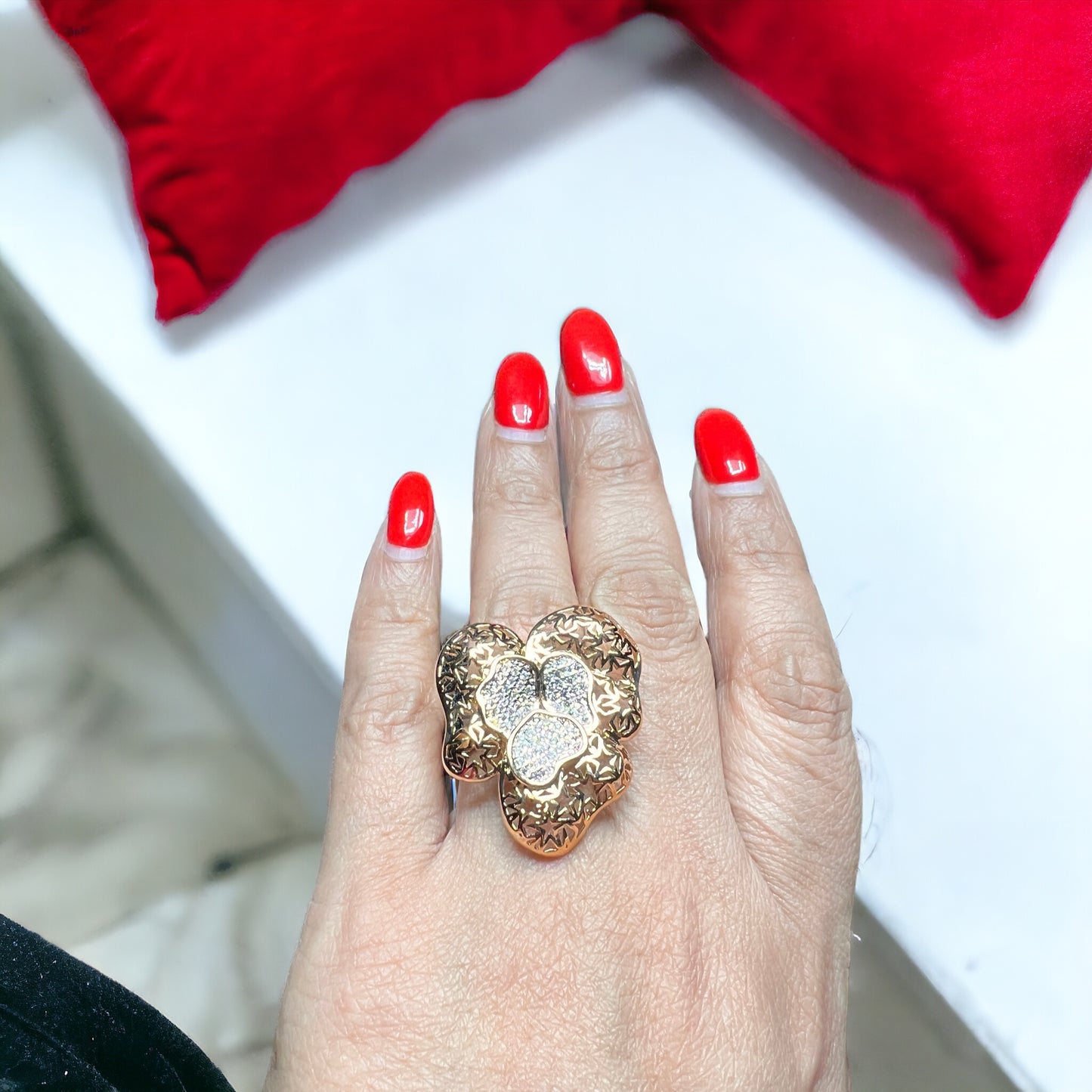 Bold Blossoms: Big Flower Gold-Plated Statement Ring