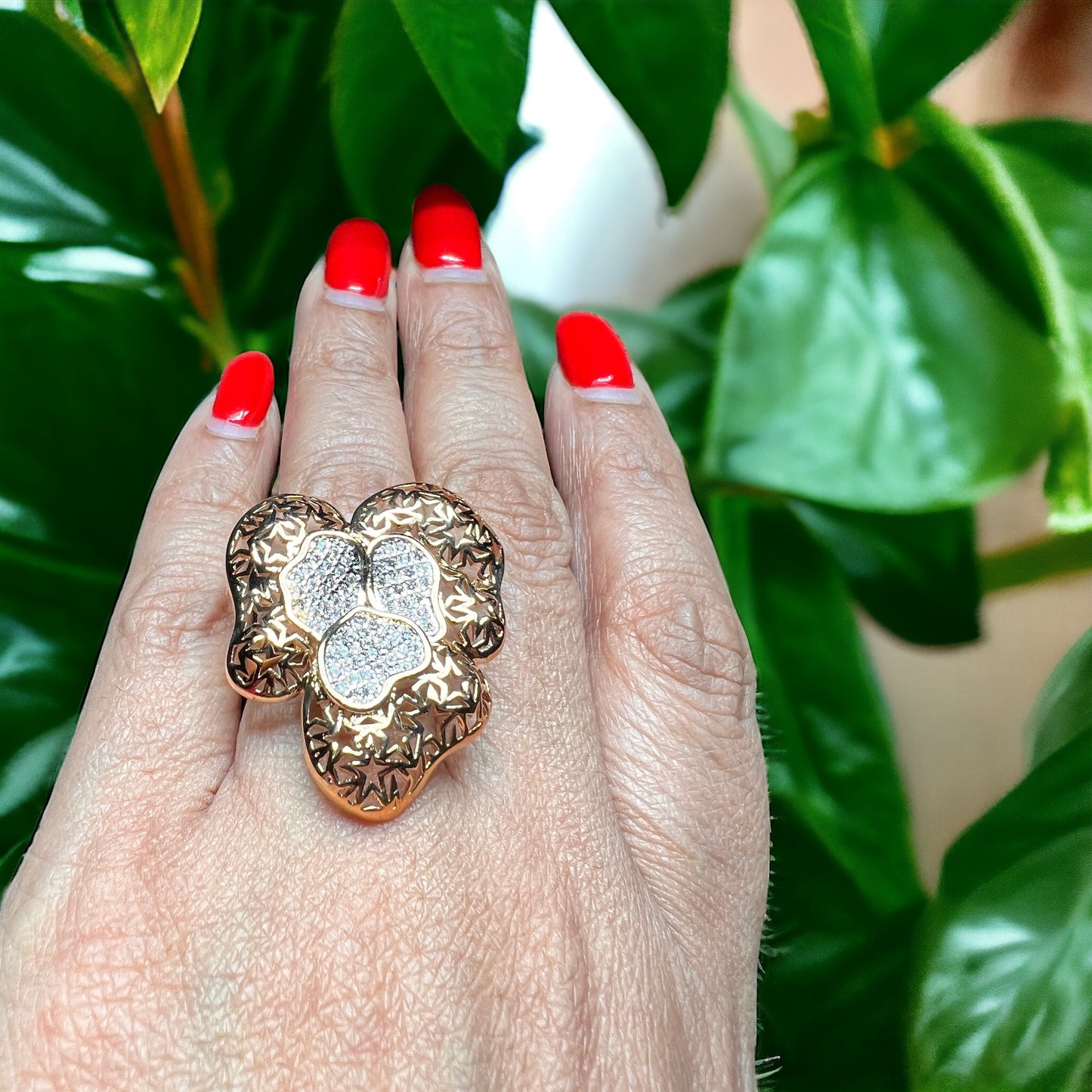 Bold Blossoms: Big Flower Gold-Plated Statement Ring