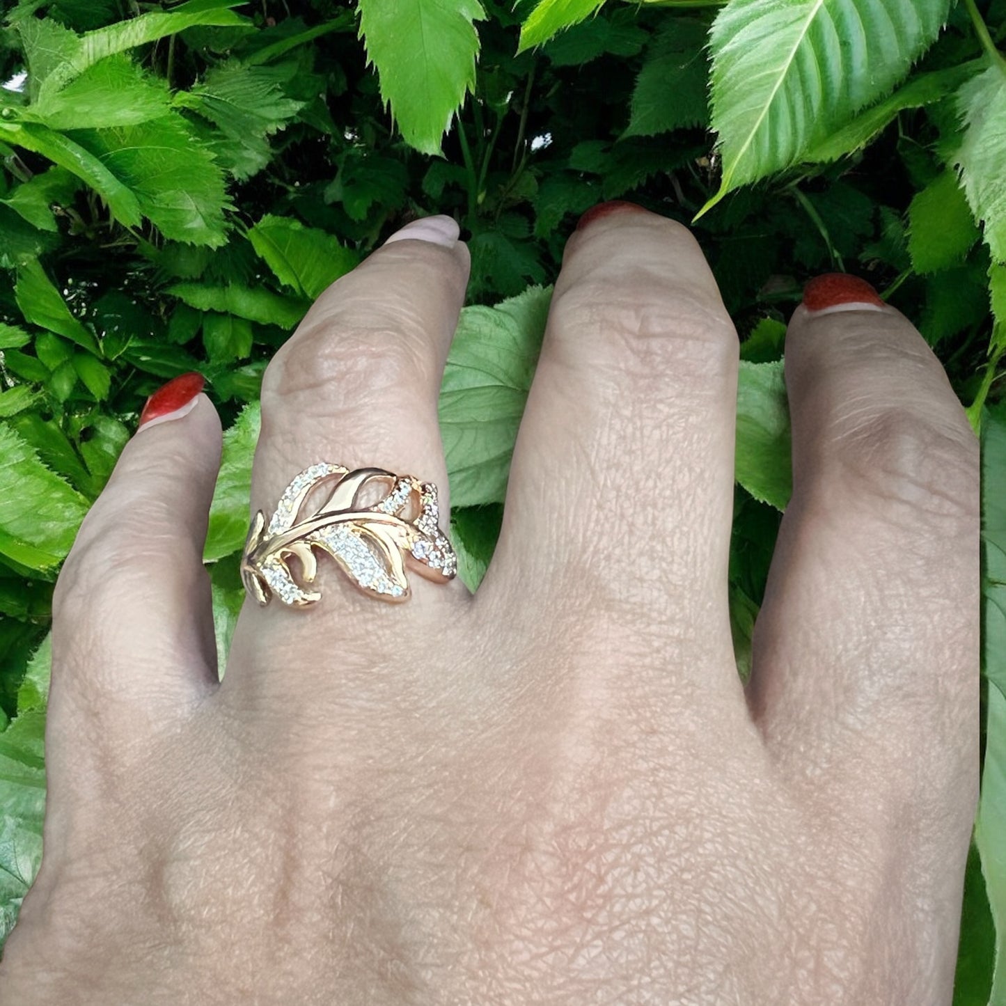 Leaf On Twine Gold Plated Ring For Women #0142