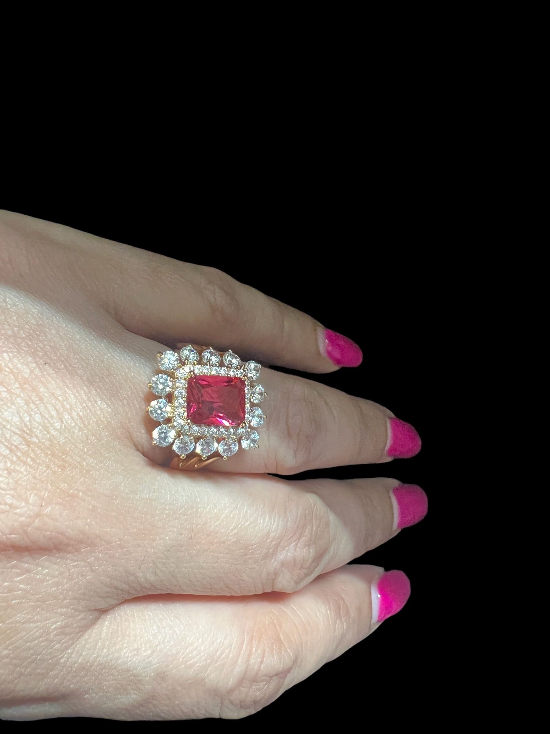 red and whte cubic zircon gold ring toronto