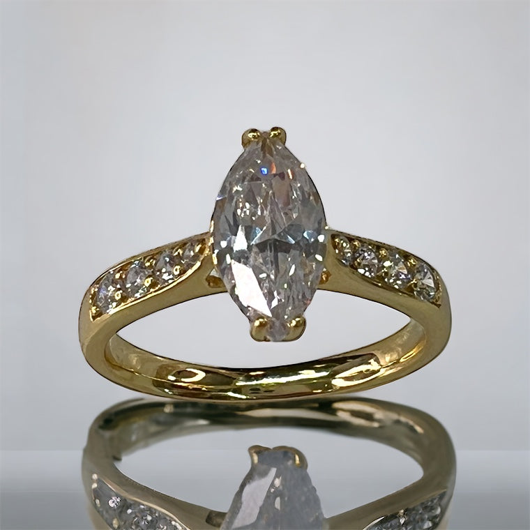 Elegance Redefined: Marquise Stone with Half Eternity Band 14k Gold Plated Ring