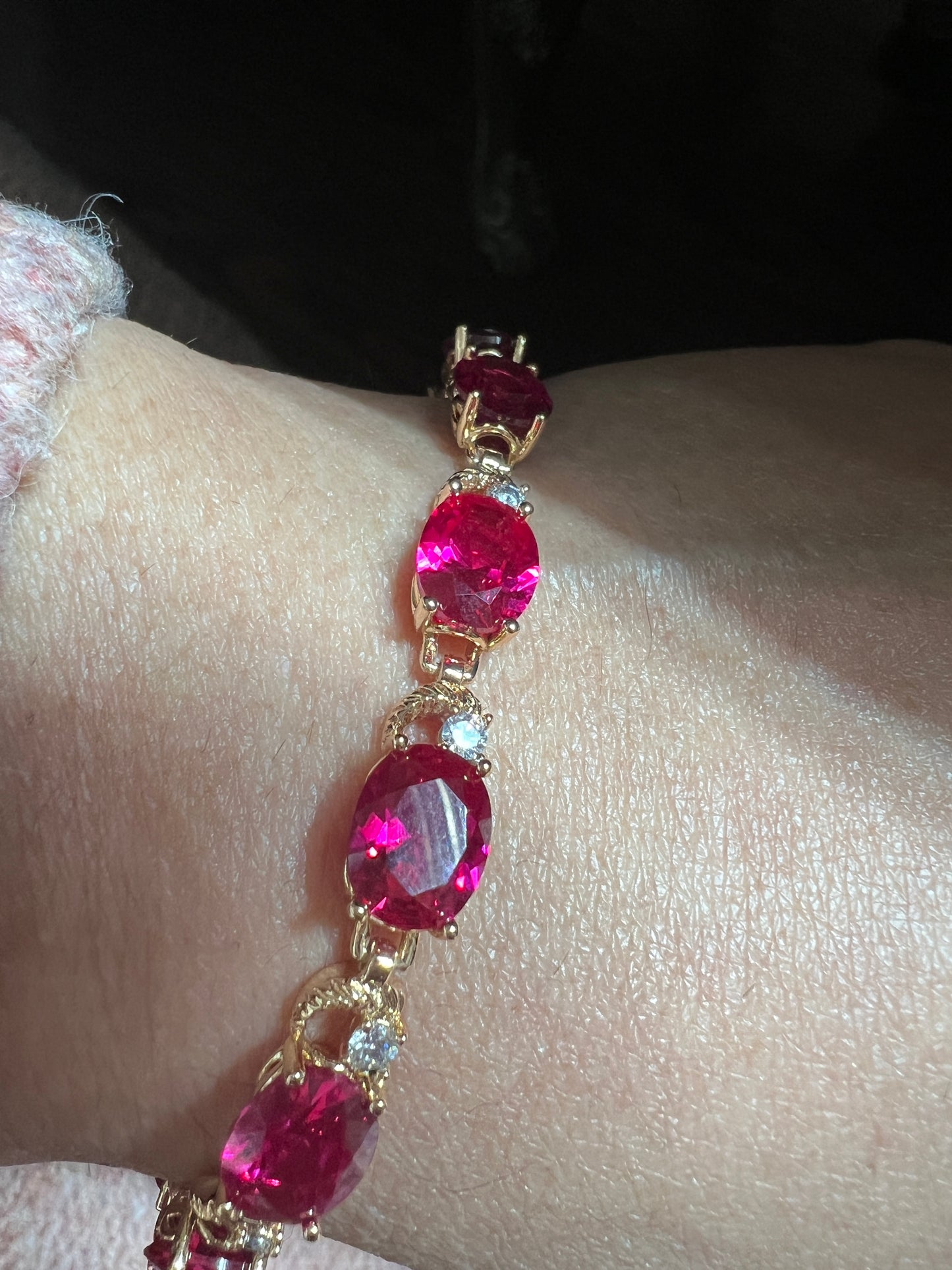 Ruby Dark Pink Zircons Gold Bracelet In Two Designs