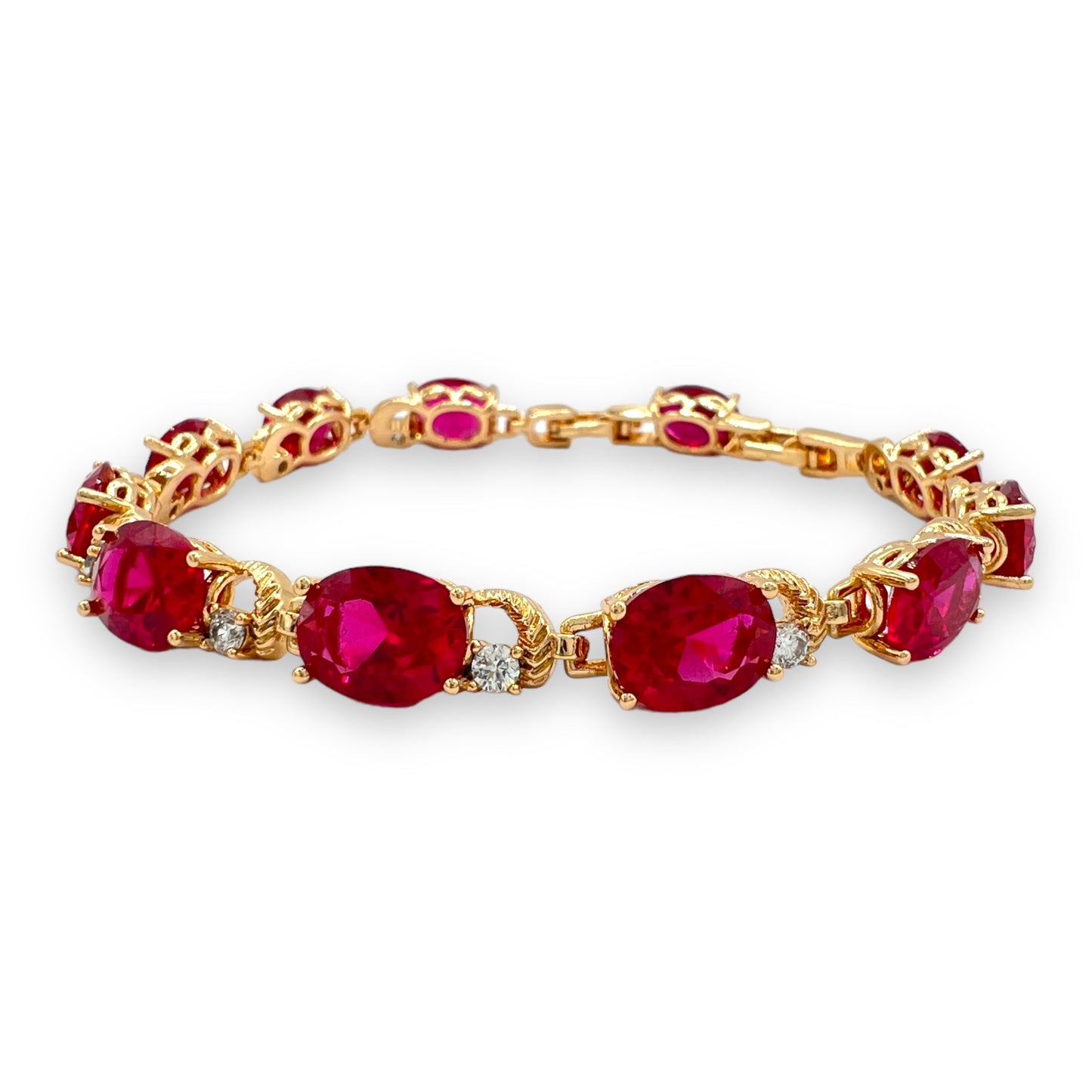 Ruby Dark Pink Zircons Gold Bracelet In Two Designs