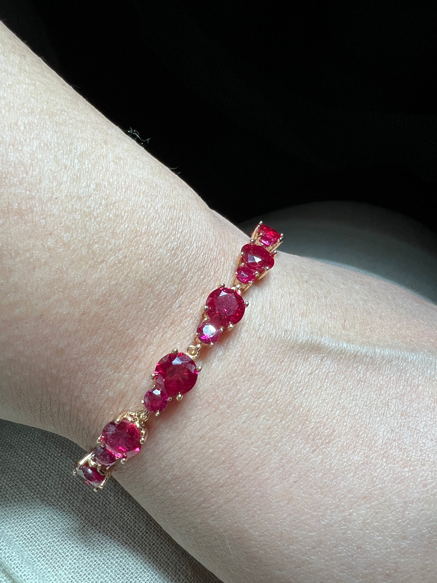 Ruby Dark Pink Zircons Gold Bracelet In Two Designs