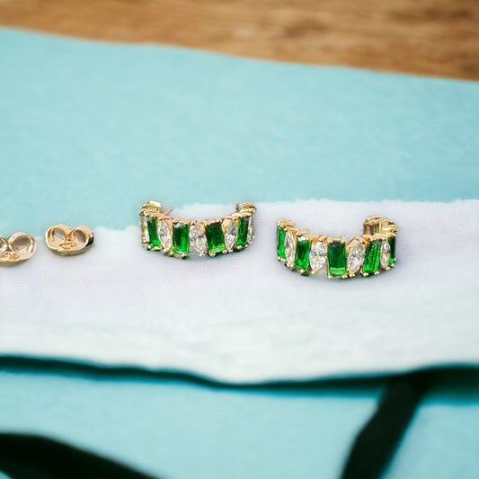 Green And White Half Circle Gold Hoops