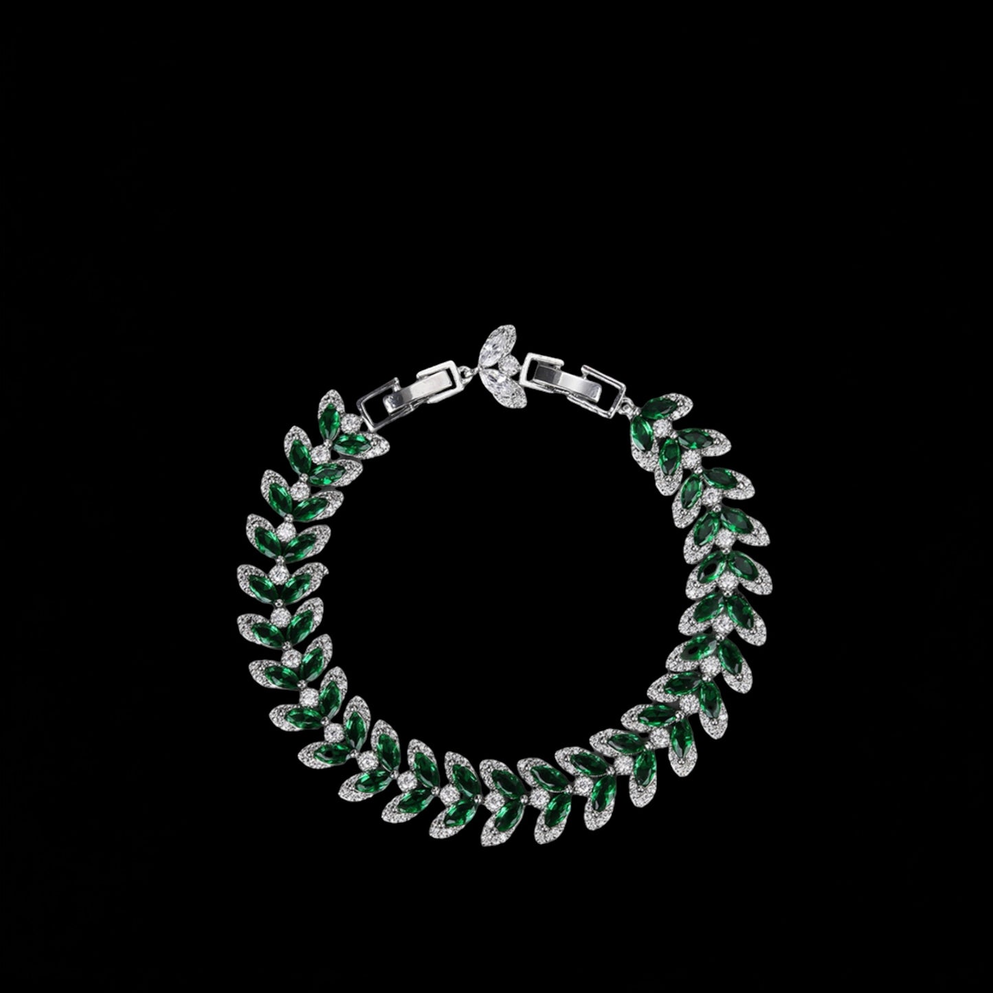 Silver, Green And White Leaf Bracelet