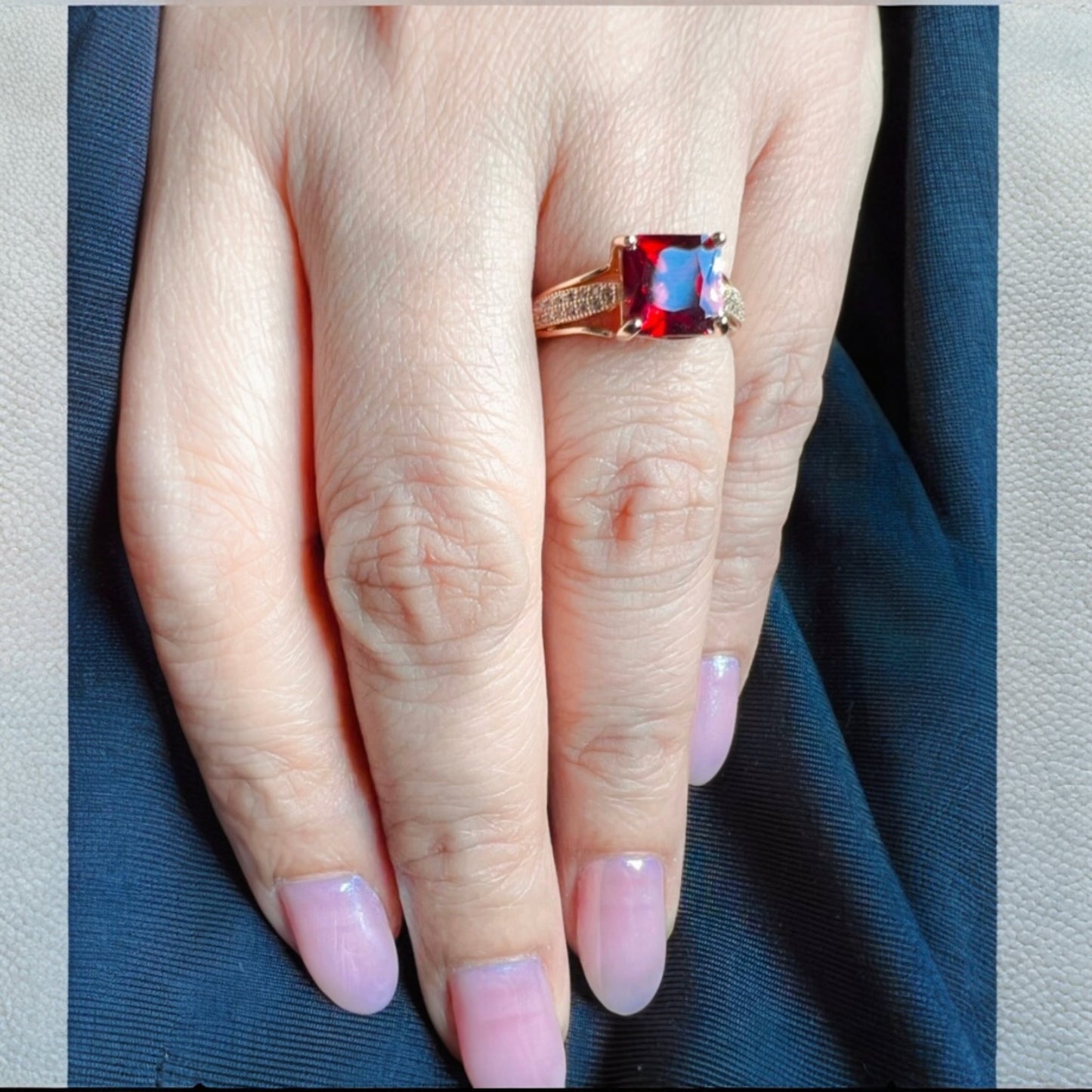 Red Square Stone Ring #070