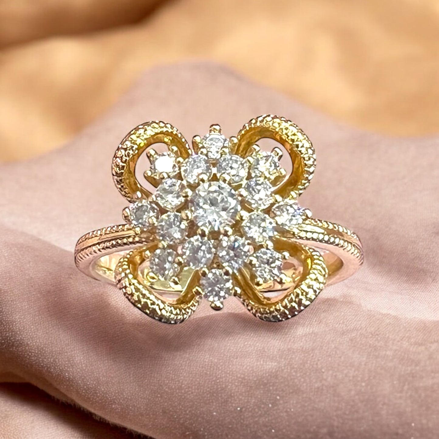 14K Gold Plated Rings Zircon Flower And Gold Patels #0167