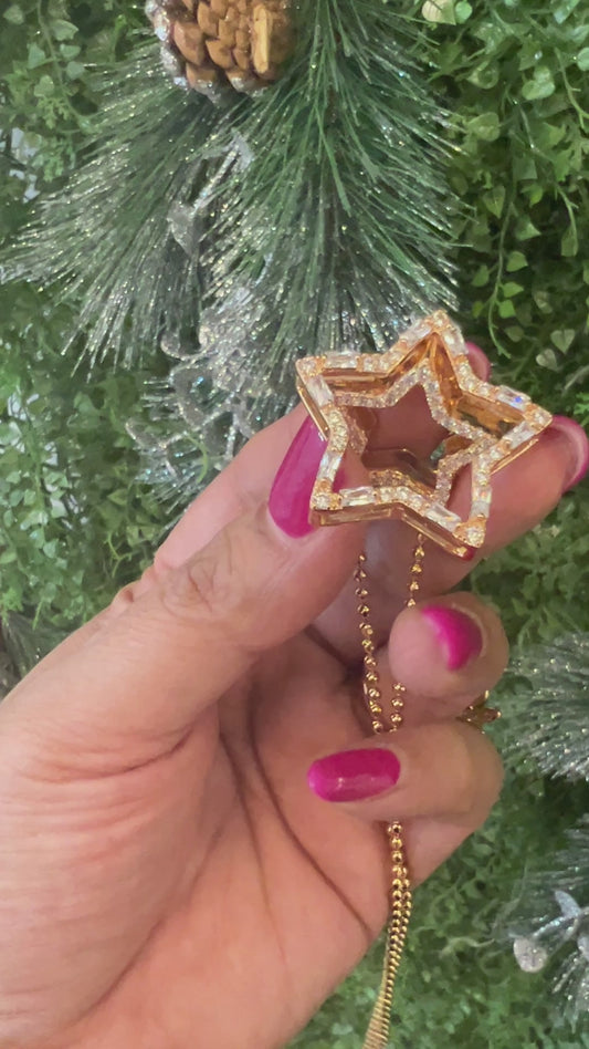 Double Stars Gold Plated Sweater Necklace #00006