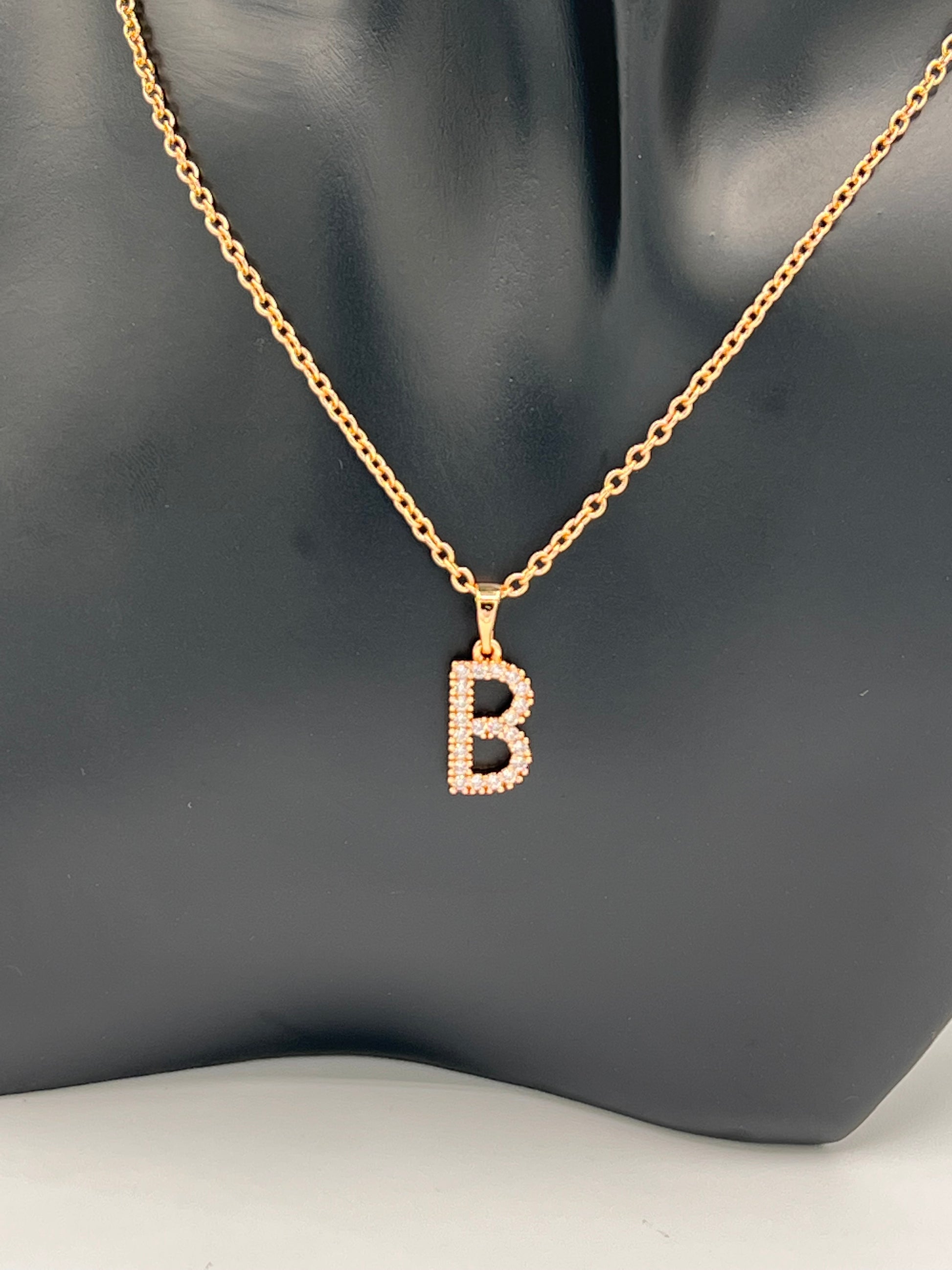 40cm linked gold plated chain with Capital letter T  the letter B is embellished with 3 A cubic zircons