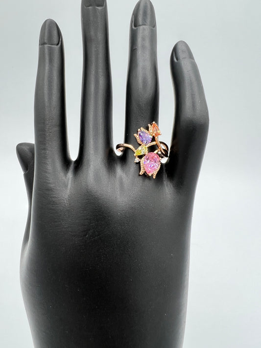 Blossoming Brilliance: Cubic Zircons Flower Bunch Gold-Plated Ring – A Dazzling Fusion of Nature's Beauty