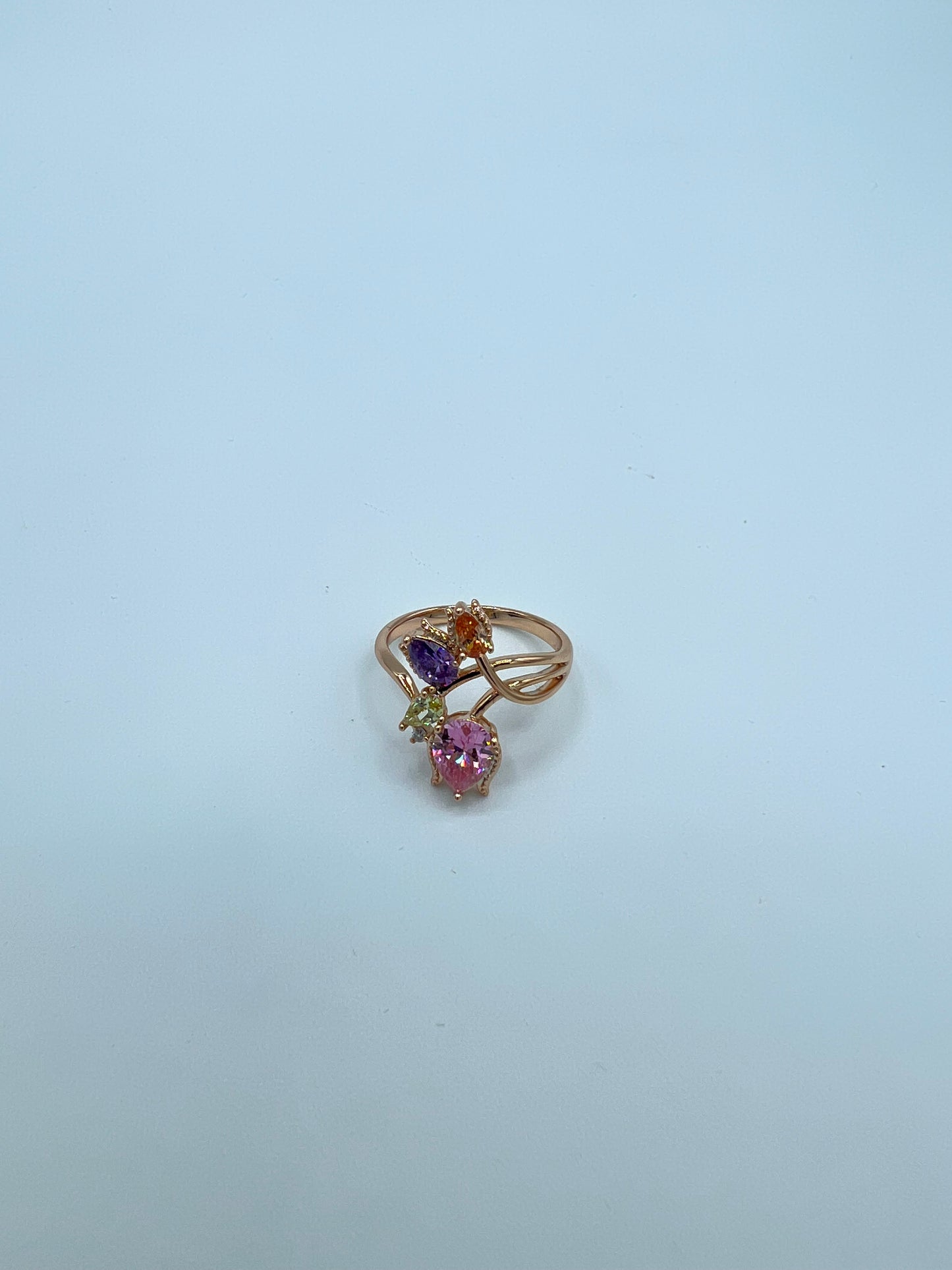 Cubic Zircons Flower Bunch Gold Plated Ring