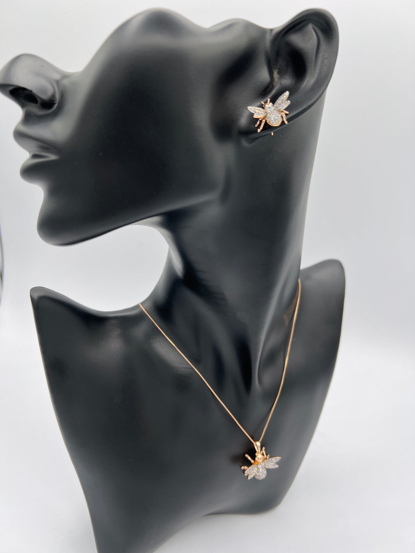 Bee Design Two Tone Earrings And Necklace Set