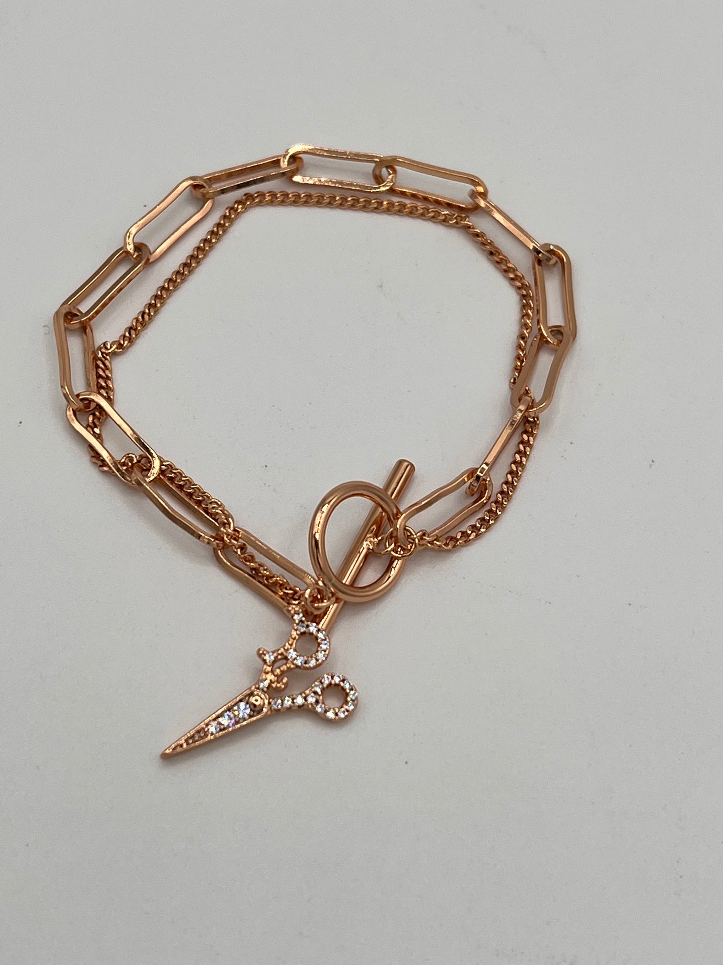 Clip Chain Gold Plated Bracelet With Pair Of Scissors Charm