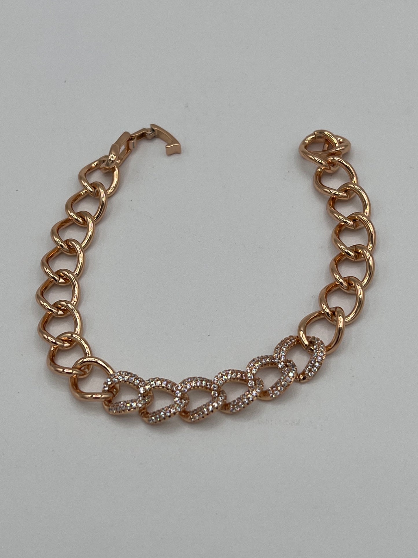 Cubic Zircons Linked Chain Gold Plated Bracelet For Women