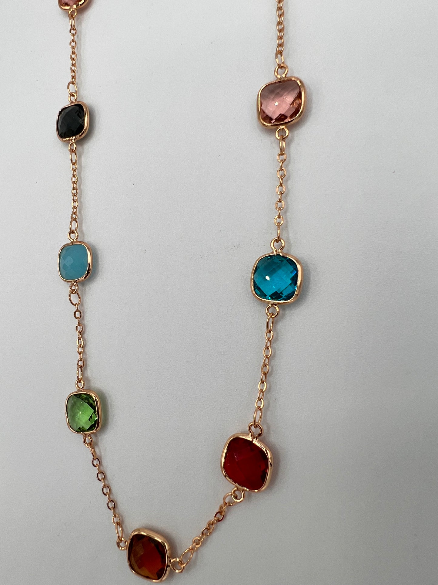 Party Necklace With Multicolor Square Zircons For Women