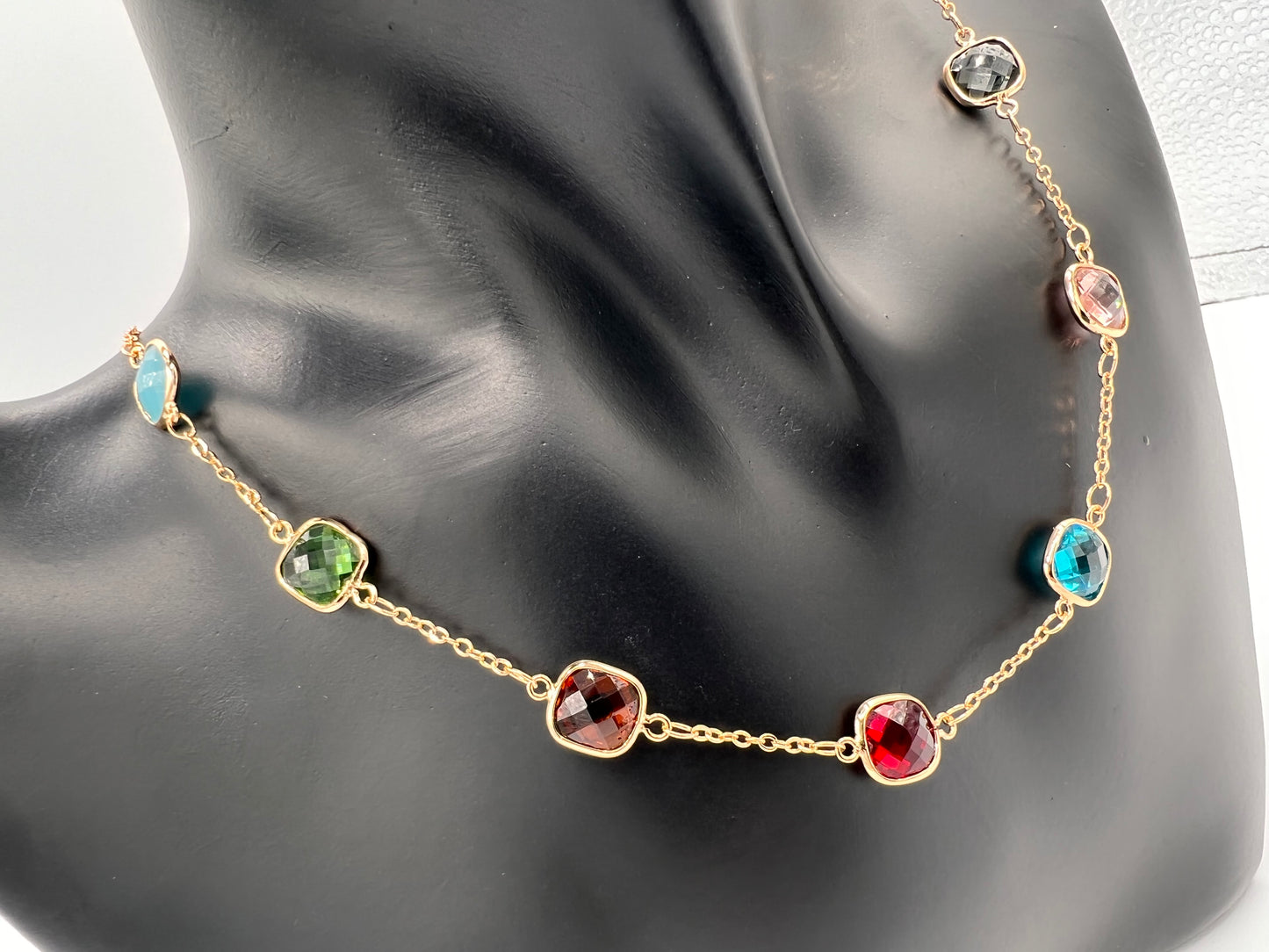 Party Necklace With Multicolor Square Zircons For Women #00007