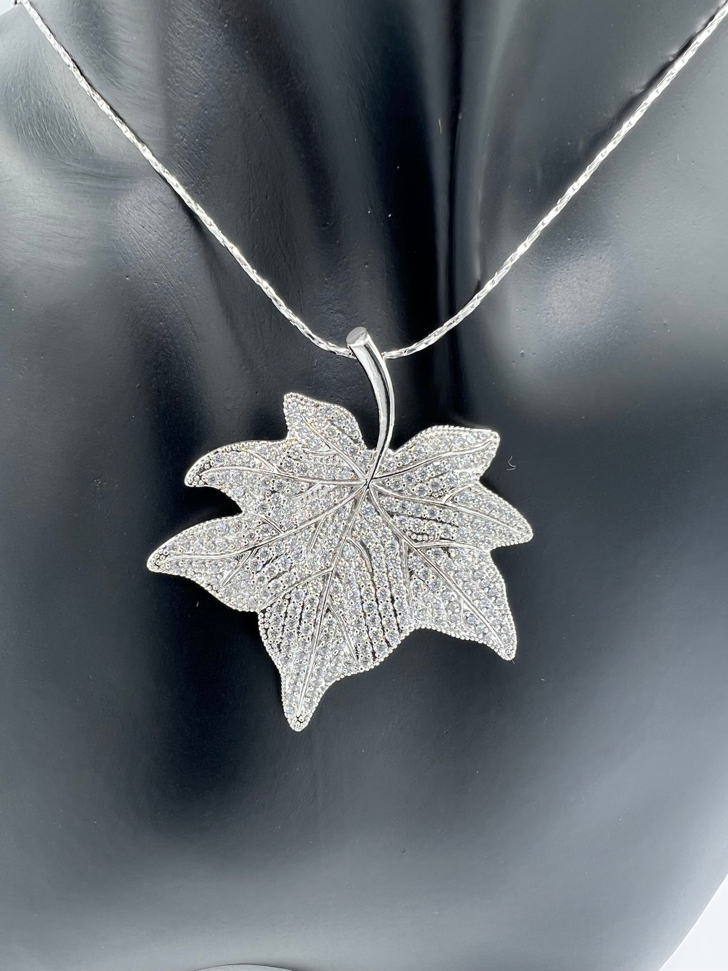 Rhodium Plated Maple Leaf Necklace