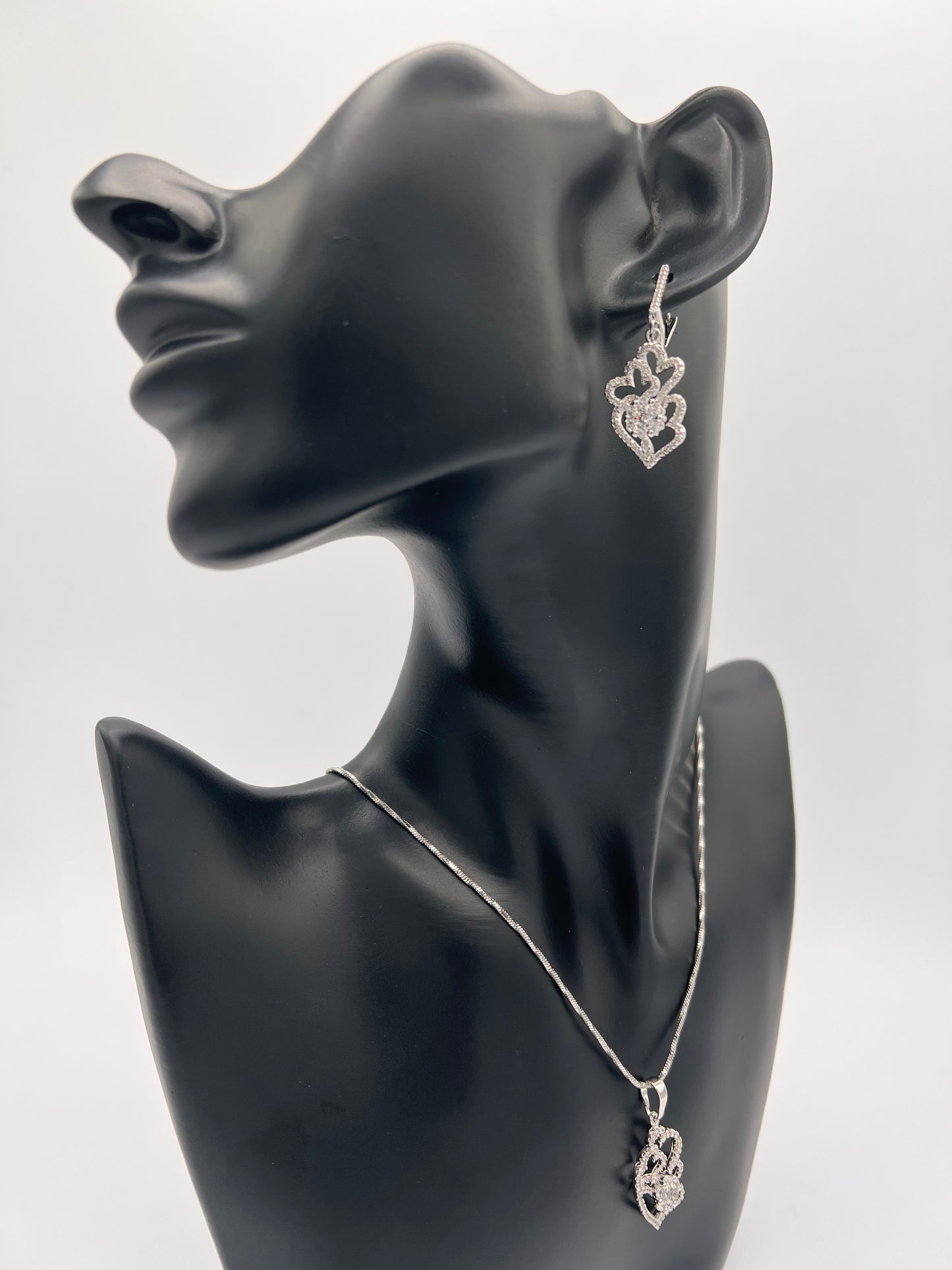Heart Of Hearts Rhodium Plated Earrings And Necklace Sets