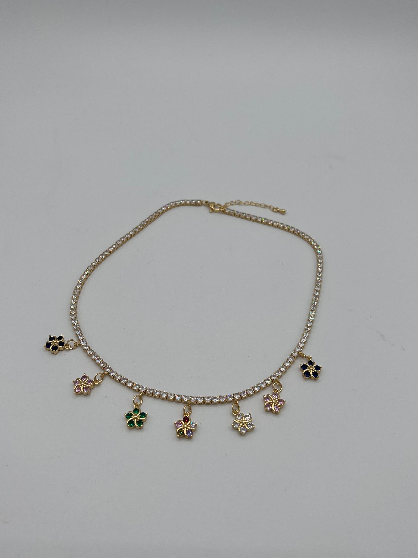 Multicolor Daisy Gold Plated Tennis Necklace For Women