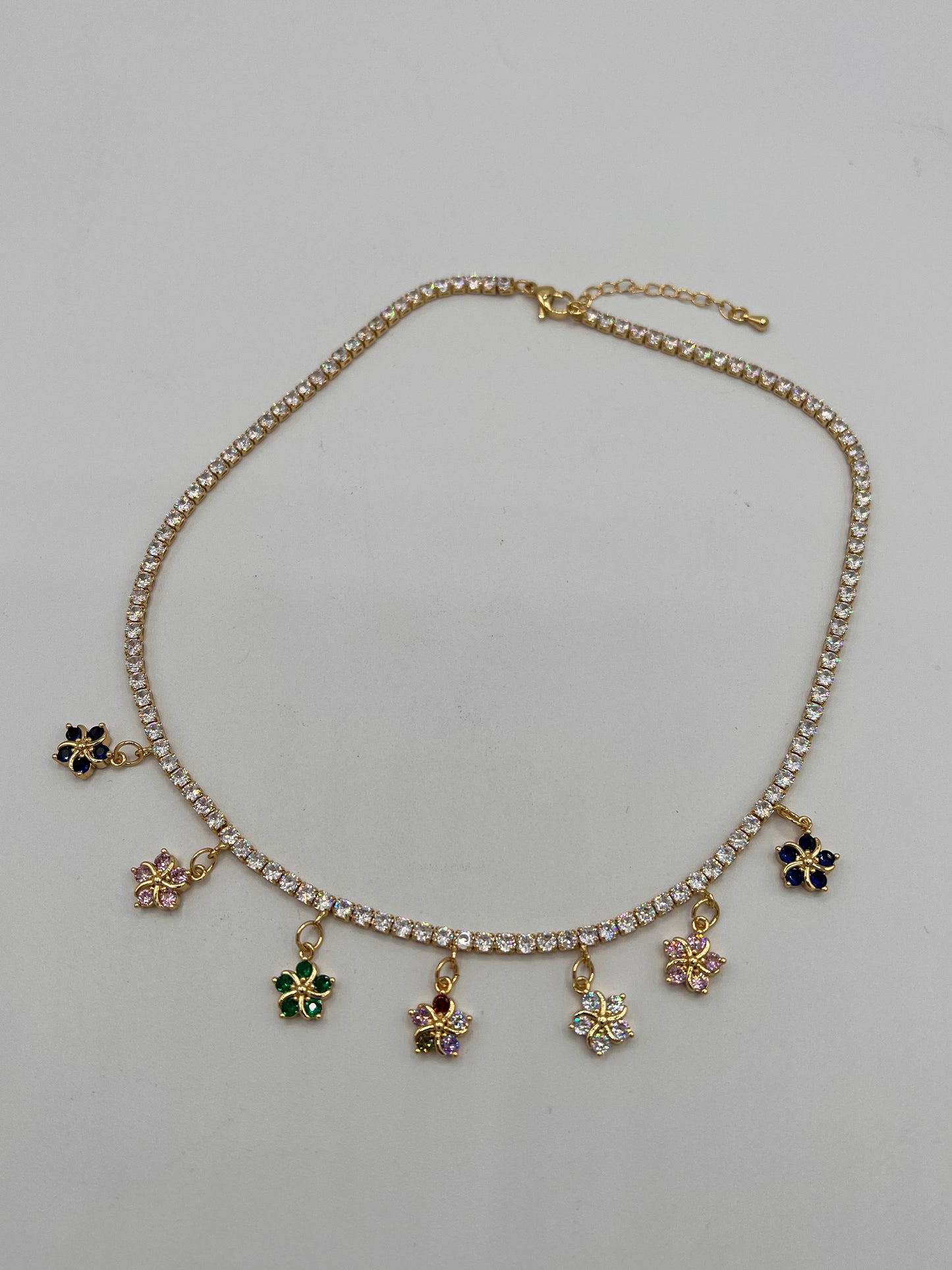 Multicolor Daisy Gold Plated Tennis Necklace For Women