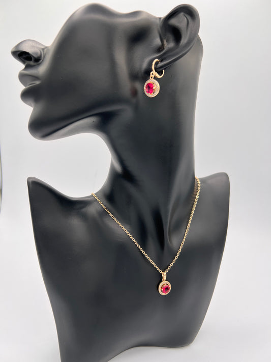 Lara Gold Plated Earrings And Necklace Sets In Pink Or Red