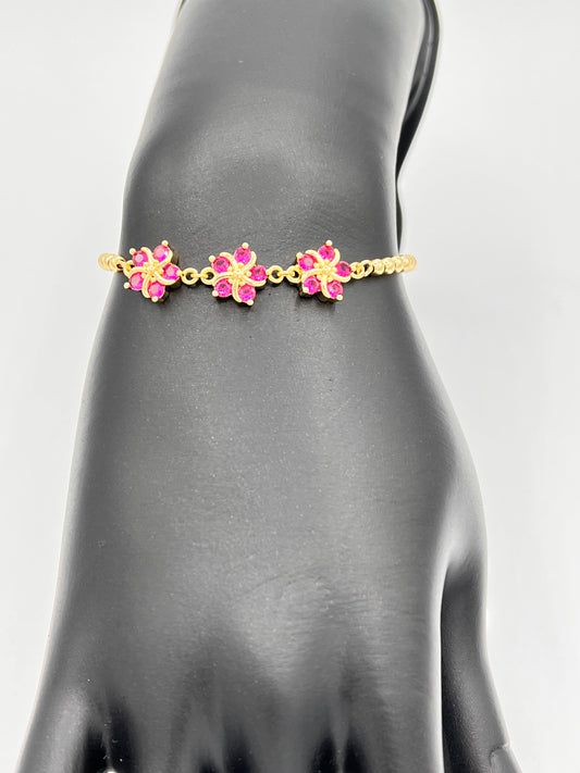 Trisha Ruby Pink Flower Gold Plated Bracelets One Free With Order $100 Or More